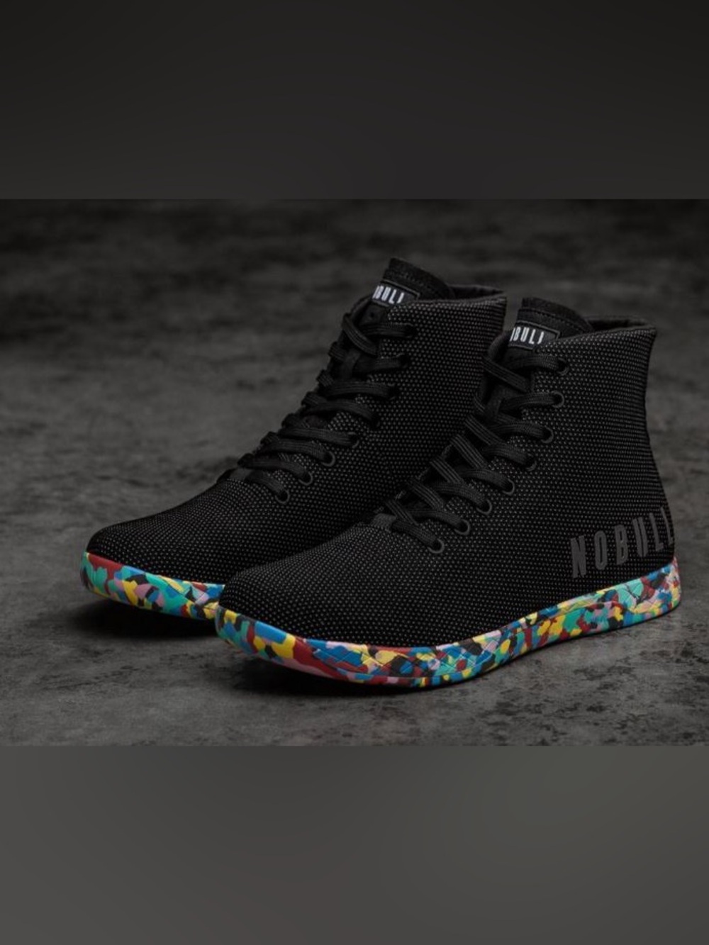 NOBULL unisex black textured high top sneakers lace up wild pride collection